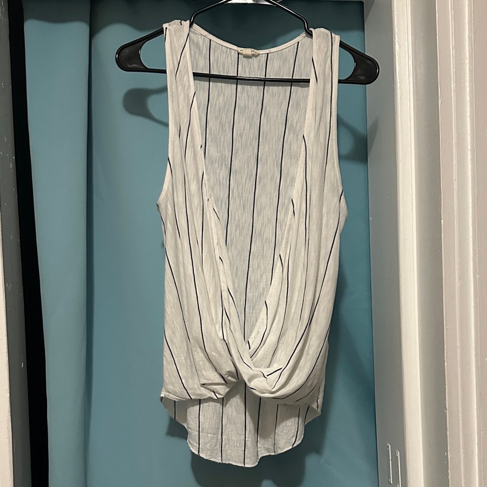 Silence + Noise White and Black Striped Tank Top